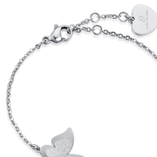 STEEL BRACELET, BUTTERFLY WITH WHITE GLITTER