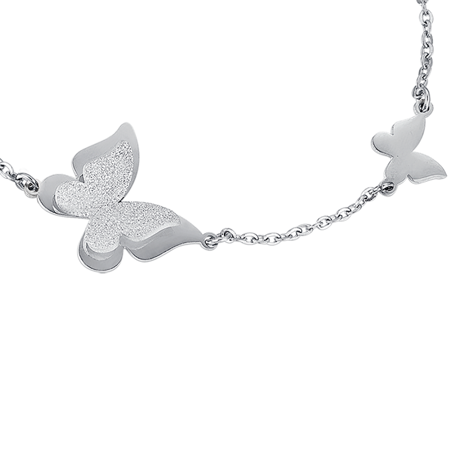 STEEL BRACELET, BUTTERFLY WITH WHITE GLITTER