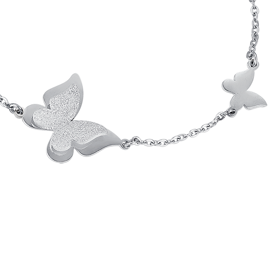 STEEL BRACELET, BUTTERFLY WITH WHITE GLITTER