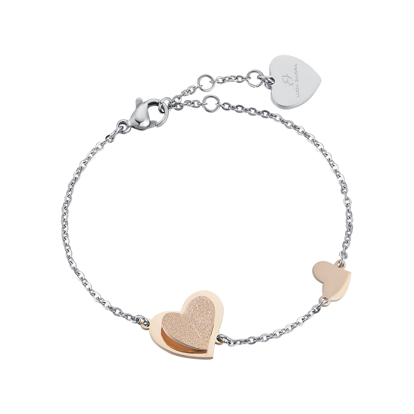 STEEL BRACELET, IP ROSE STEEL HEART WITH IP ROSE GLITTER