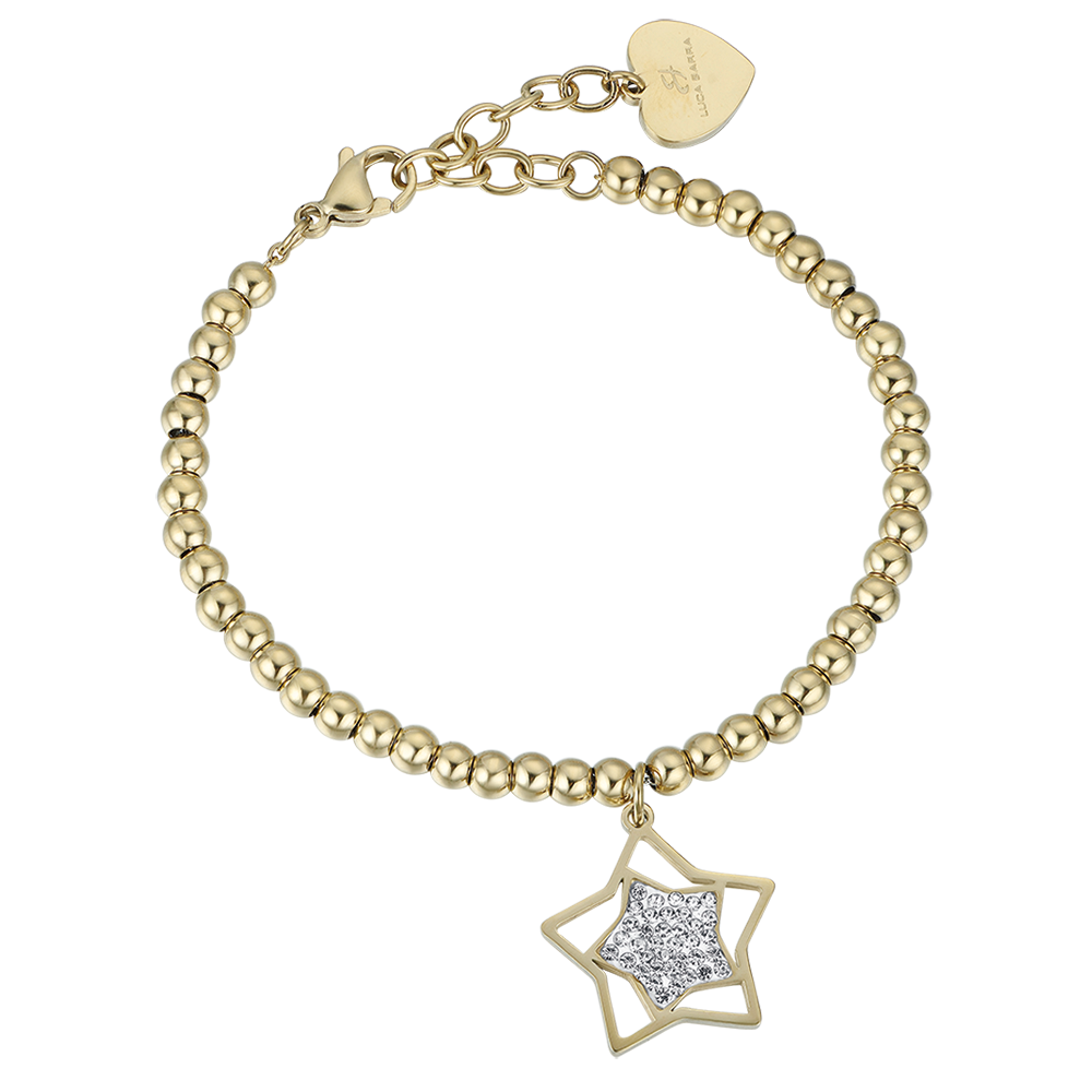 WOMEN'S IP GOLD STEEL BRACELET WITH STAR WITH WHITE CRYSTALS