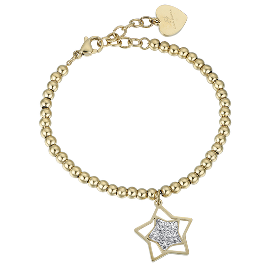 WOMEN'S IP GOLD STEEL BRACELET WITH STAR WITH WHITE CRYSTALS