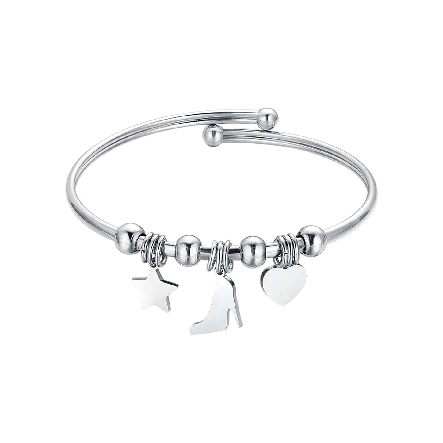 STEEL BRACELET WITH STAR, SHOE AND HEART