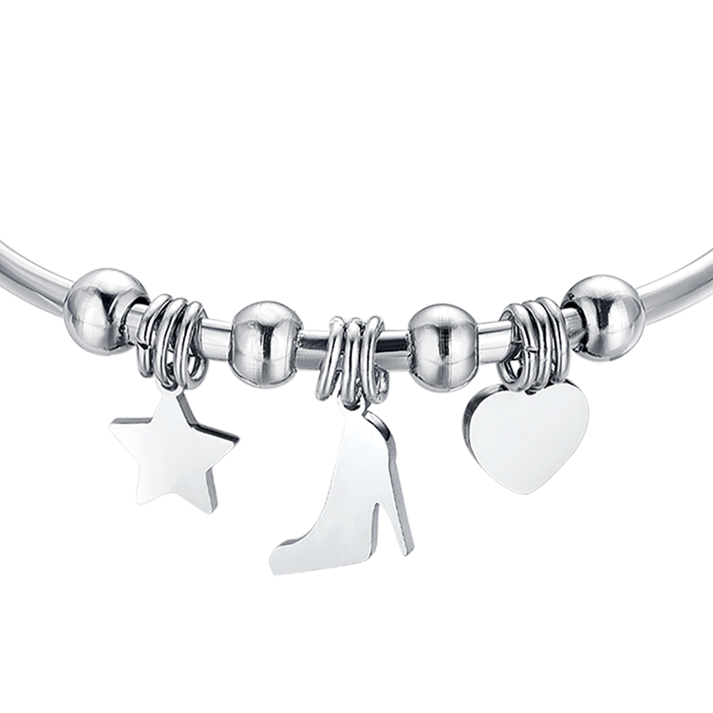 STEEL BRACELET WITH STAR, SHOE AND HEART