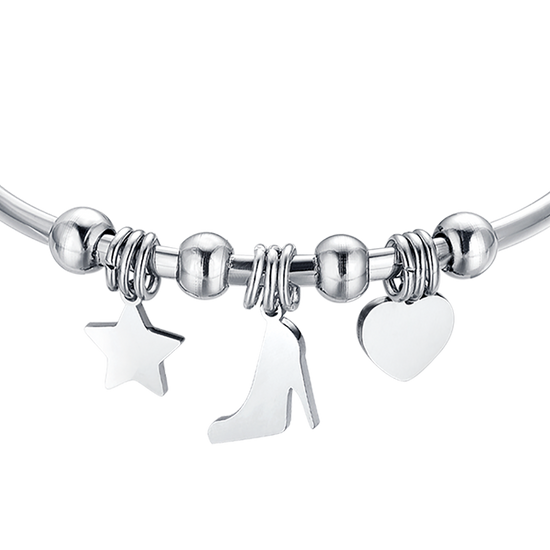 STEEL BRACELET WITH STAR, SHOE AND HEART