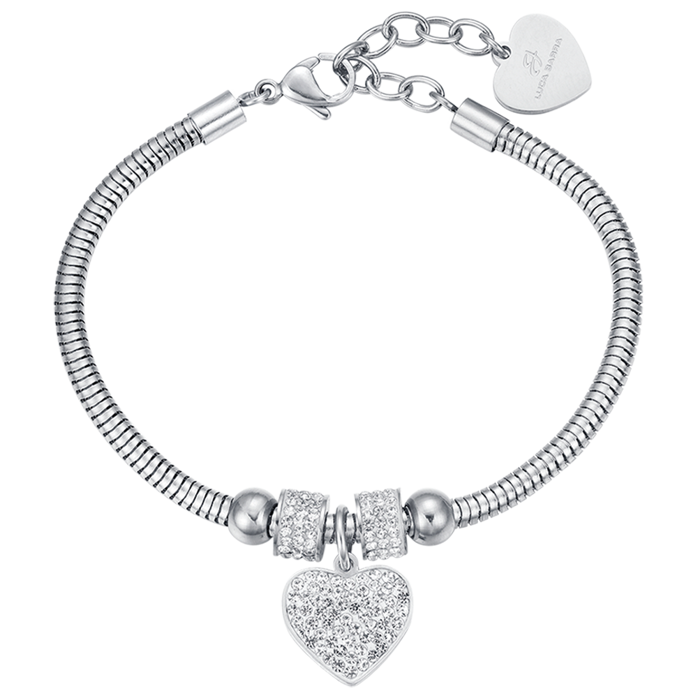 WOMAN'S BRACELET IN STEEL WITH HEART AND WHITE CRYSTALS Luca Barra