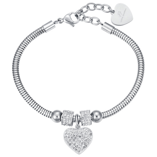 WOMEN'S STEEL BRACELET WITH HEART AND WHITE CRYSTALS