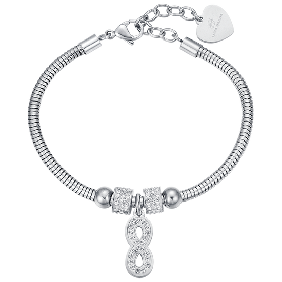 WOMEN'S INFINITY STEEL BRACELET WITH WHITE CRYSTALS