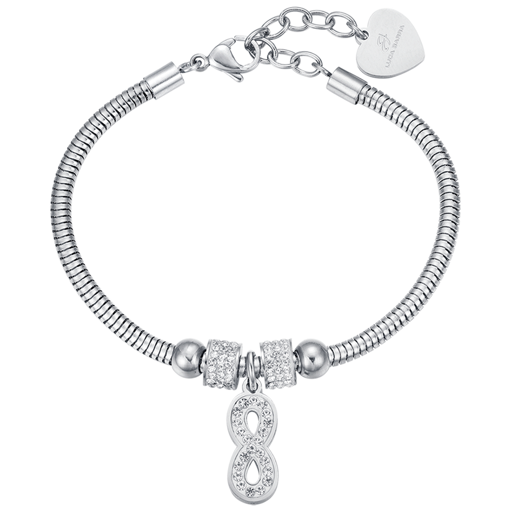 WOMEN'S INFINITY STEEL BRACELET WITH WHITE CRYSTALS