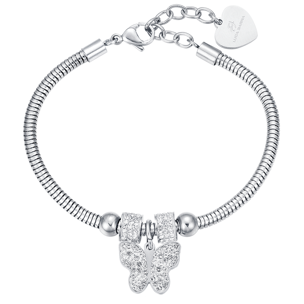 WOMEN'S STEEL BRACELET WITH BUTTERFLY AND WHITE CRYSTALS