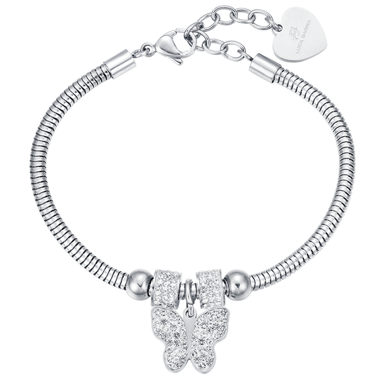 WOMEN'S STEEL BRACELET WITH BUTTERFLY AND WHITE CRYSTALS