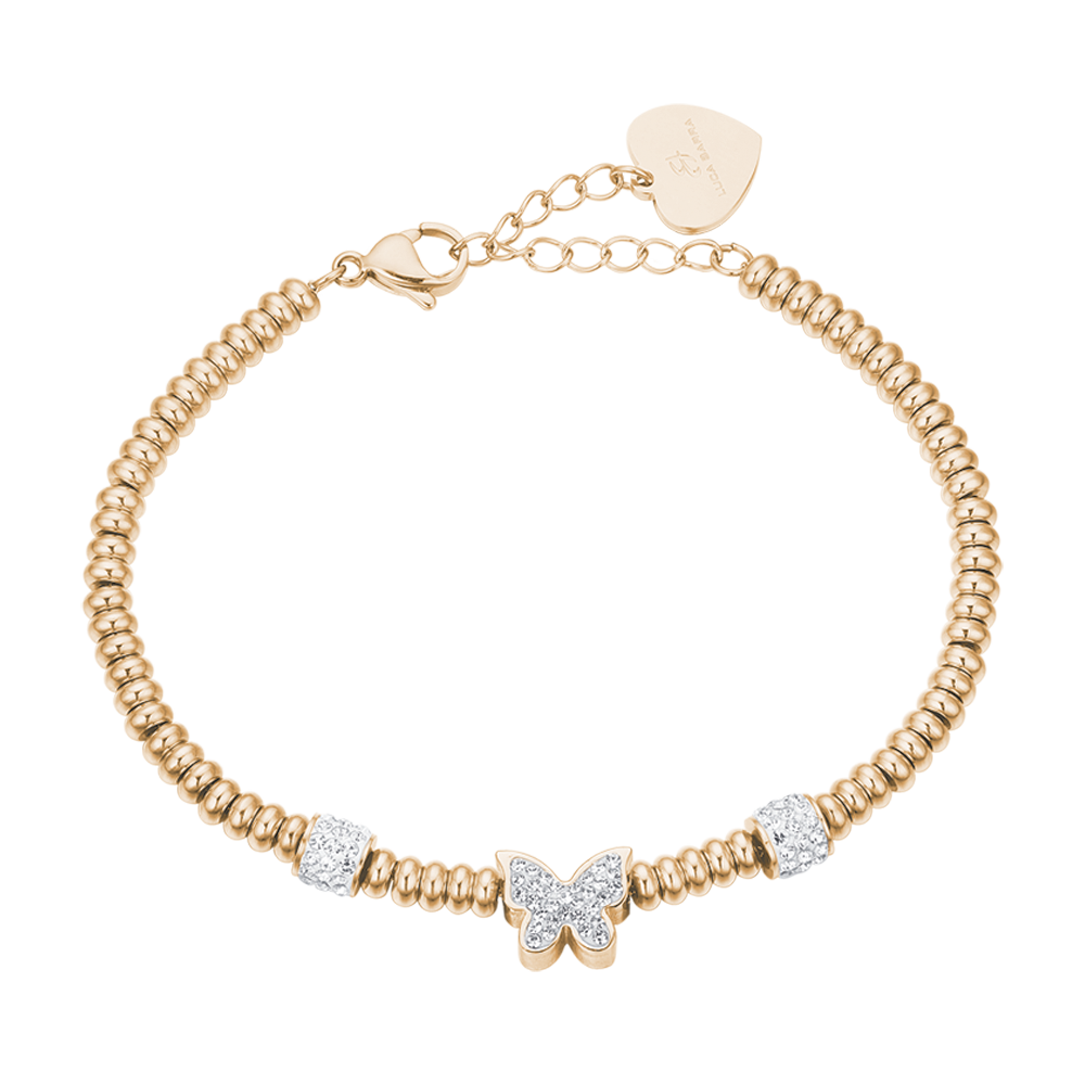 IP GOLD STEEL BRACELET WITH BUTTERFLY WITH WHITE CRYSTALS Luca Barra