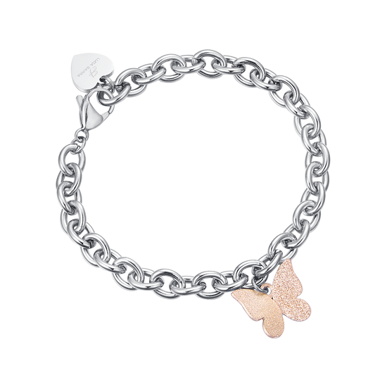 STEEL BRACELET WITH IP ROSE BUTTERFLY