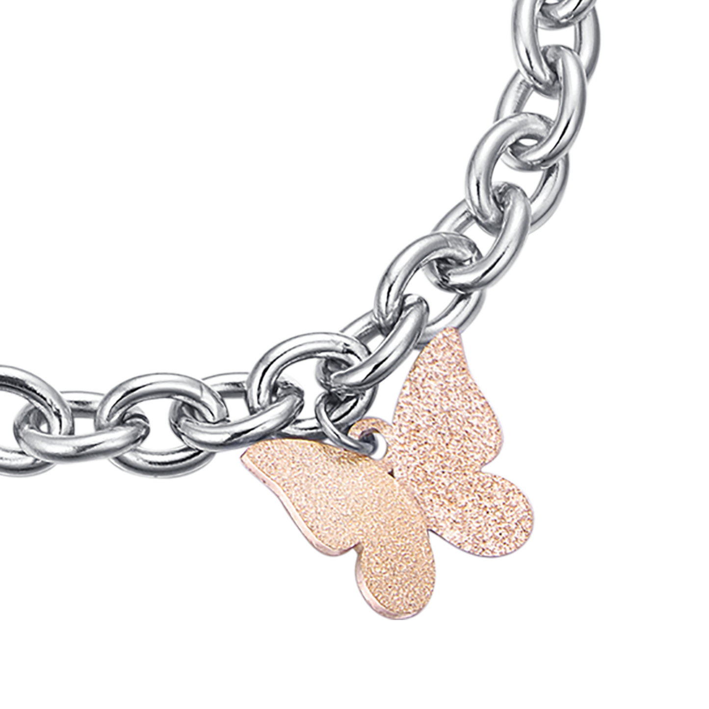 STEEL BRACELET WITH IP ROSE BUTTERFLY