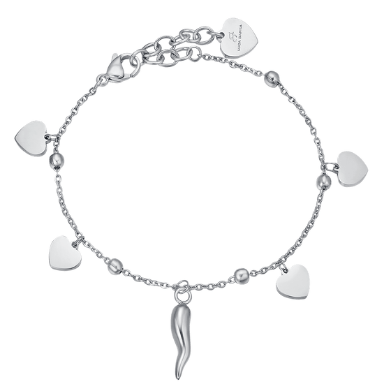 WOMEN'S STEEL BRACELET WITH HEARTS AND HORN