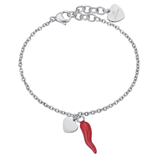 WOMAN'S BRACELET IN STEEL WITH HEART AND RED CORN Luca Barra