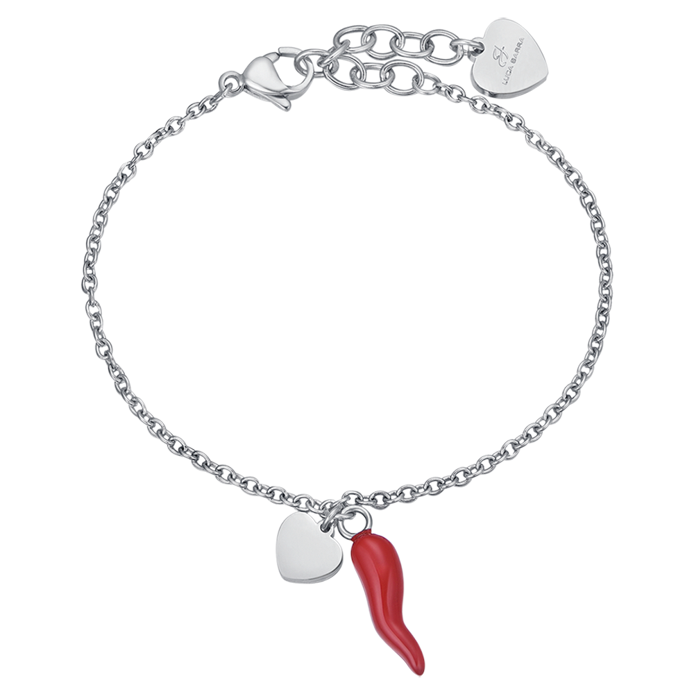 WOMEN'S STEEL BRACELET WITH HEART AND RED HORN