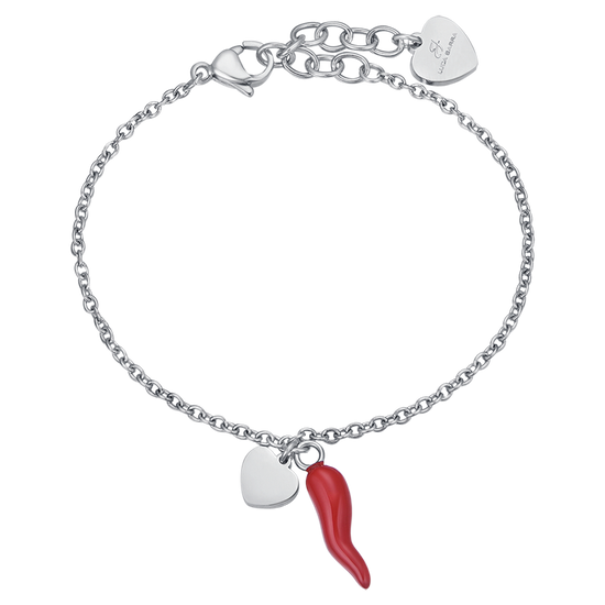 WOMEN'S STEEL BRACELET WITH HEART AND RED HORN