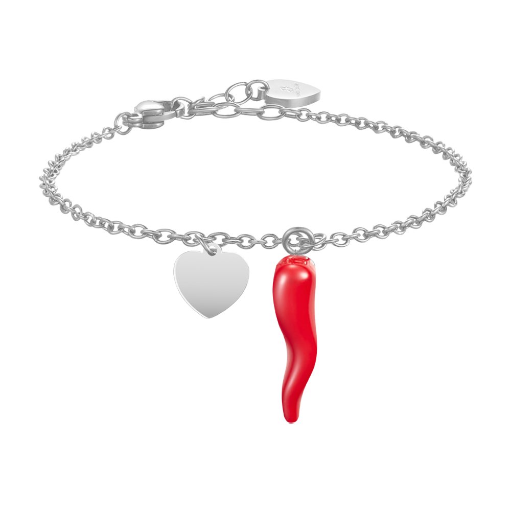 WOMEN'S STEEL BRACELET WITH HEART AND RED HORN