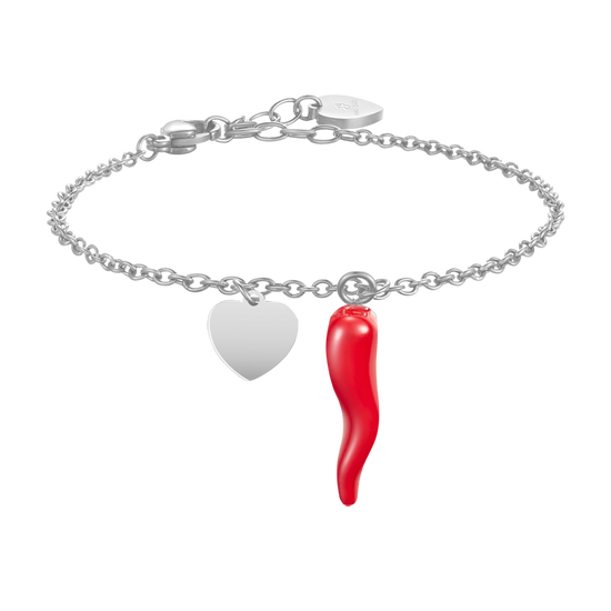 WOMEN'S STEEL BRACELET WITH HEART AND RED HORN