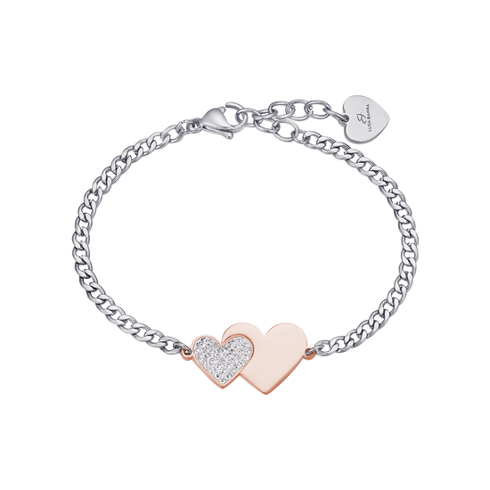 STEEL IP ROSE HEART BRACELET WITH WHITE CRYSTALS