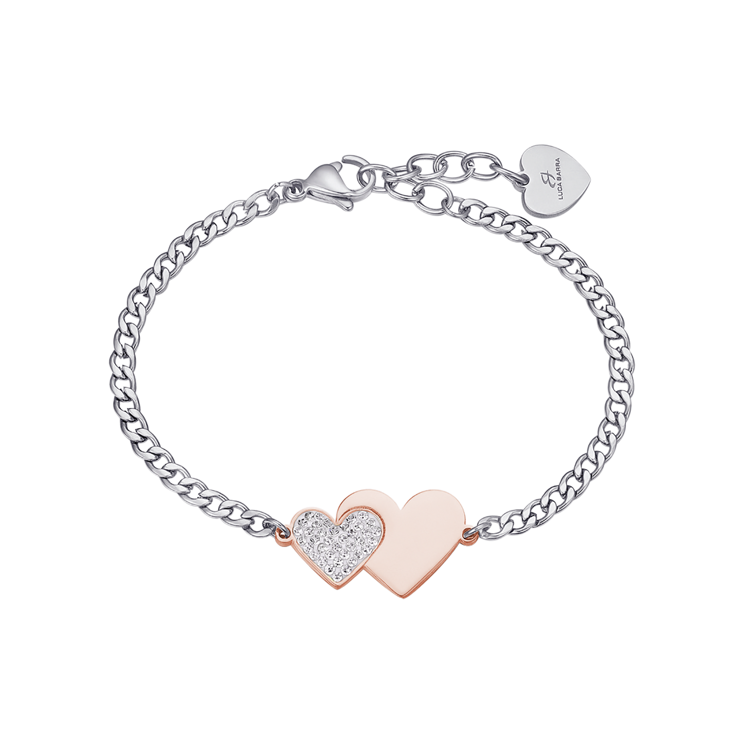 STEEL IP ROSE HEART BRACELET WITH WHITE CRYSTALS