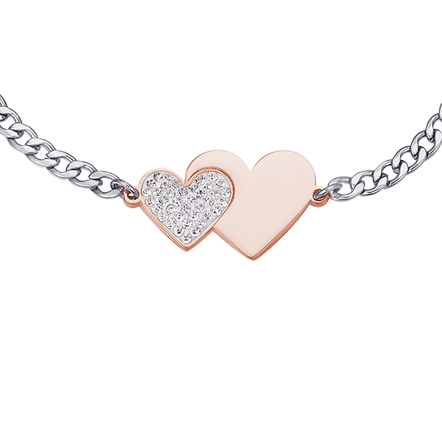 STEEL IP ROSE HEART BRACELET WITH WHITE CRYSTALS