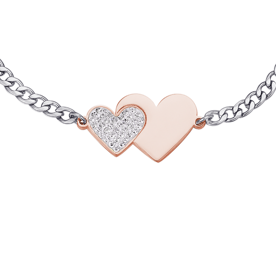 STEEL IP ROSE HEART BRACELET WITH WHITE CRYSTALS