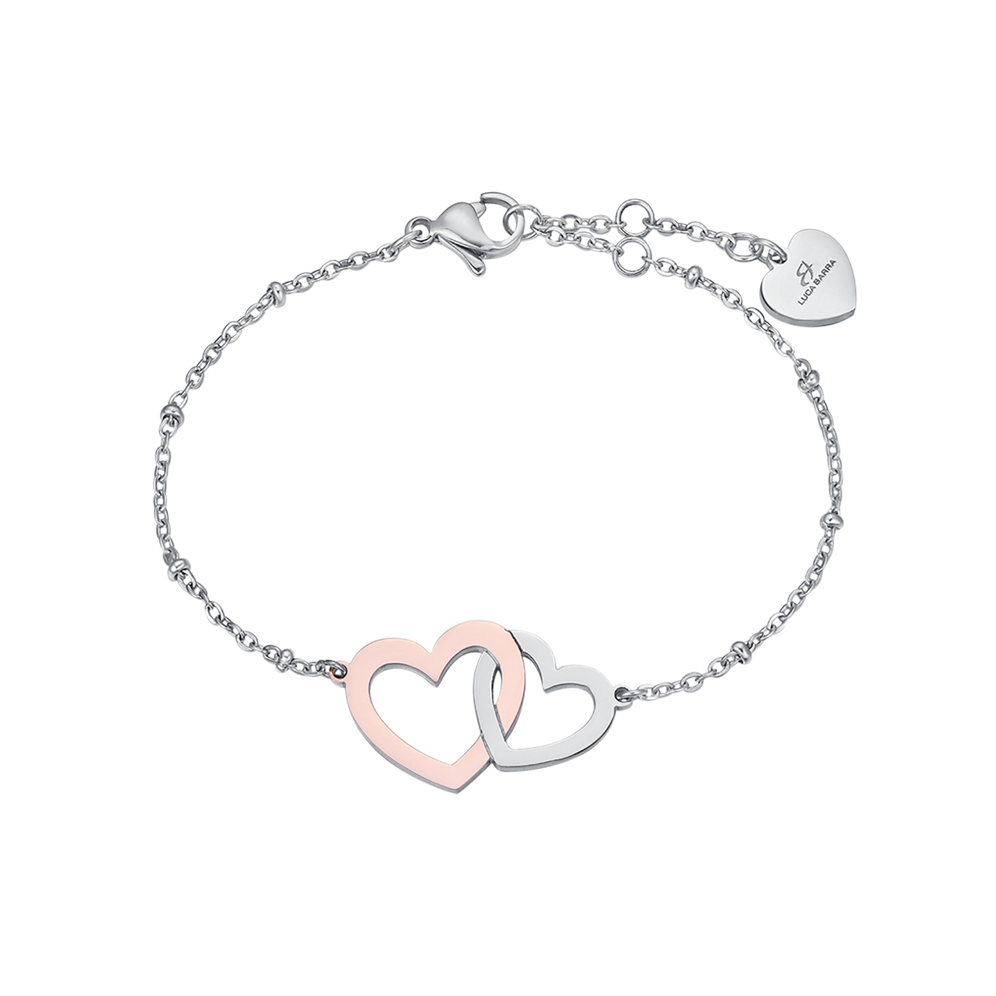 STEEL BRACELET WITH STEEL HEARTS AND STEEL IP ROSE