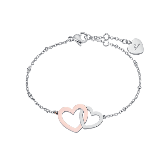 STEEL BRACELET WITH STEEL HEARTS AND STEEL IP ROSE