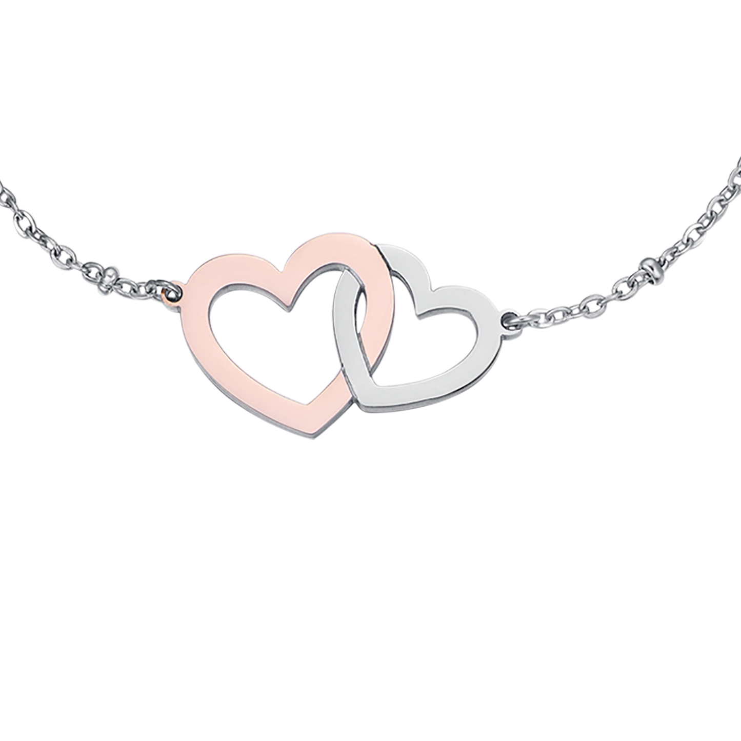 STEEL BRACELET WITH STEEL HEARTS AND STEEL IP ROSE