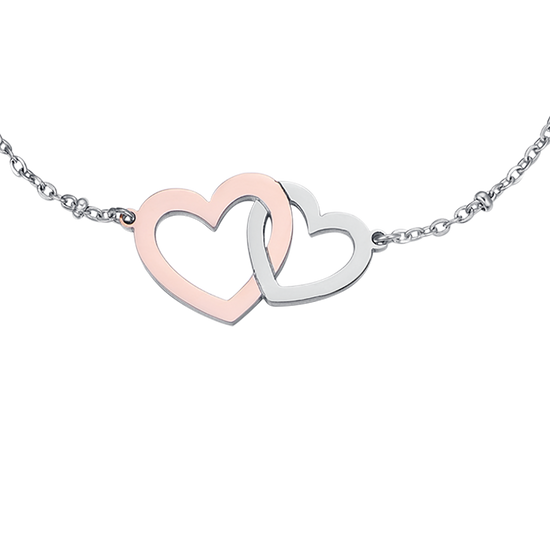 STEEL BRACELET WITH STEEL HEARTS AND STEEL IP ROSE