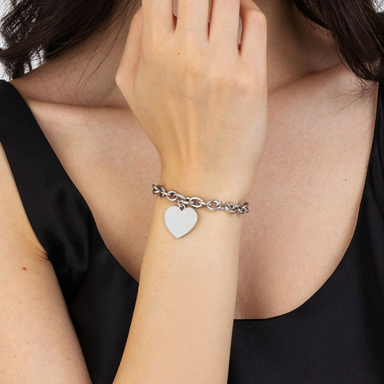 WOMEN'S PERSONALIZED STEEL HEART LINK CHAIN BRACELET