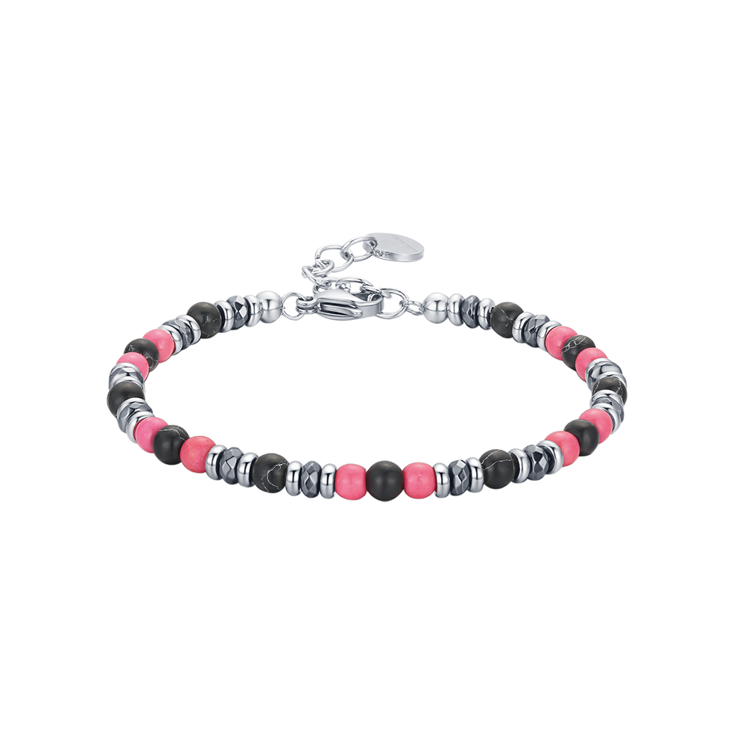 STEEL BRACELET WITH PINK AND BLACK STONES