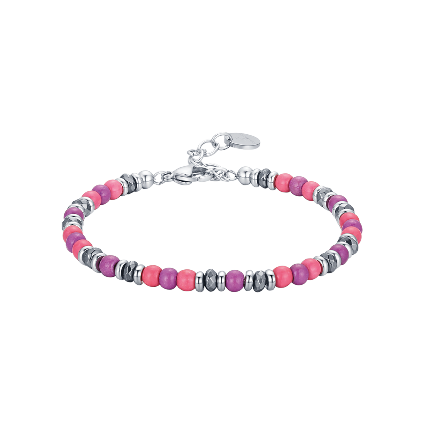 STEEL BRACELET WITH PINK AND VIOLET STONES Luca Barra