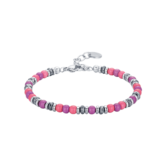 STEEL BRACELET WITH PINK AND VIOLET STONES Luca Barra