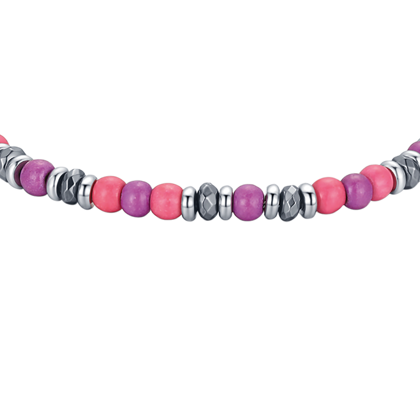 STEEL BRACELET WITH PINK AND PURPLE STONES