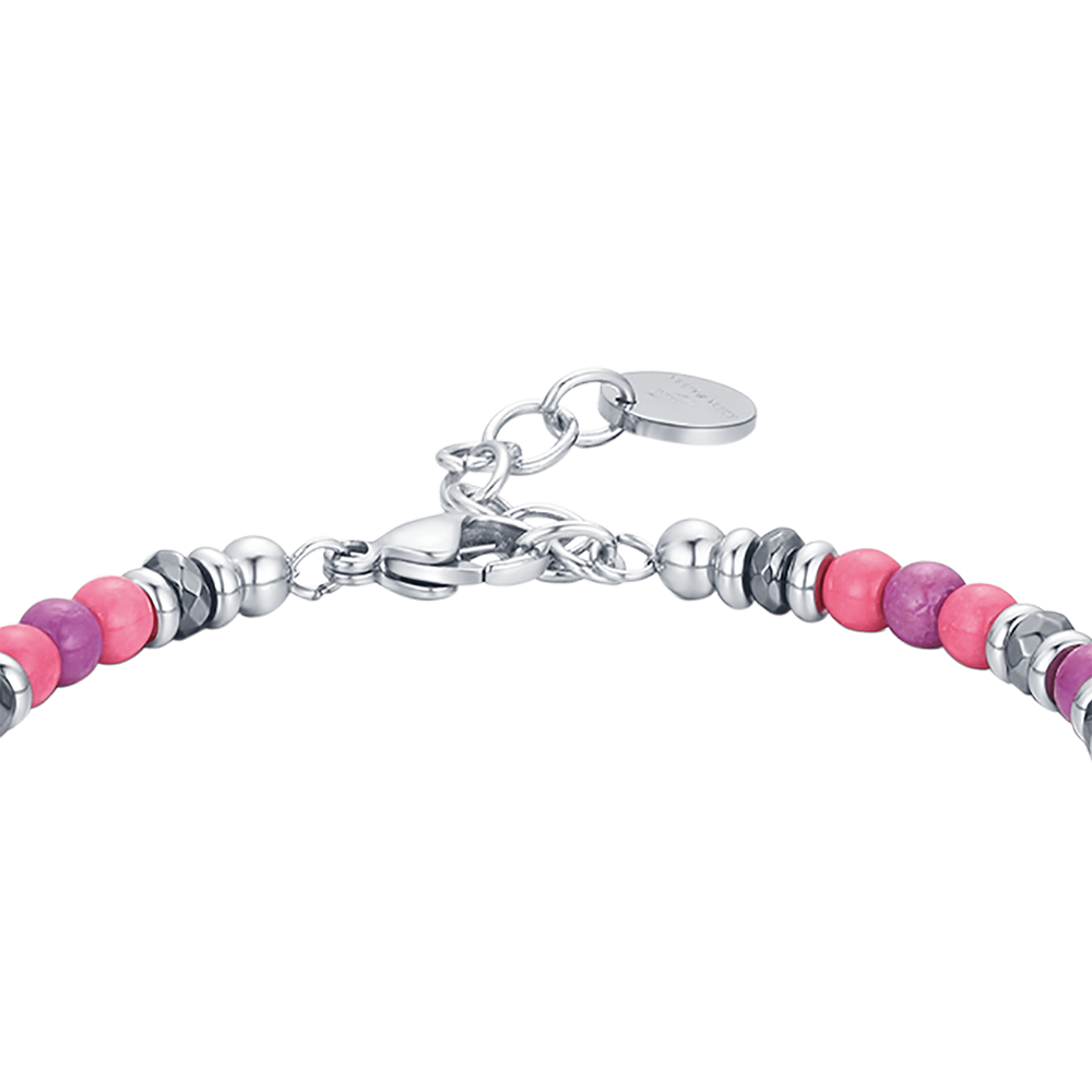 STEEL BRACELET WITH PINK AND PURPLE STONES