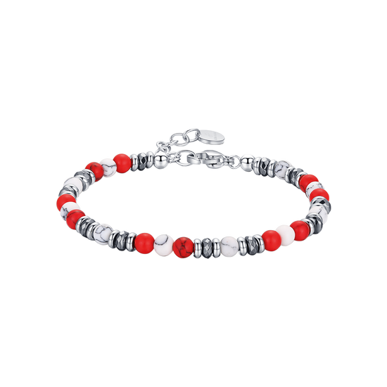 STEEL BRACELET WITH RED AND WHITE STONES