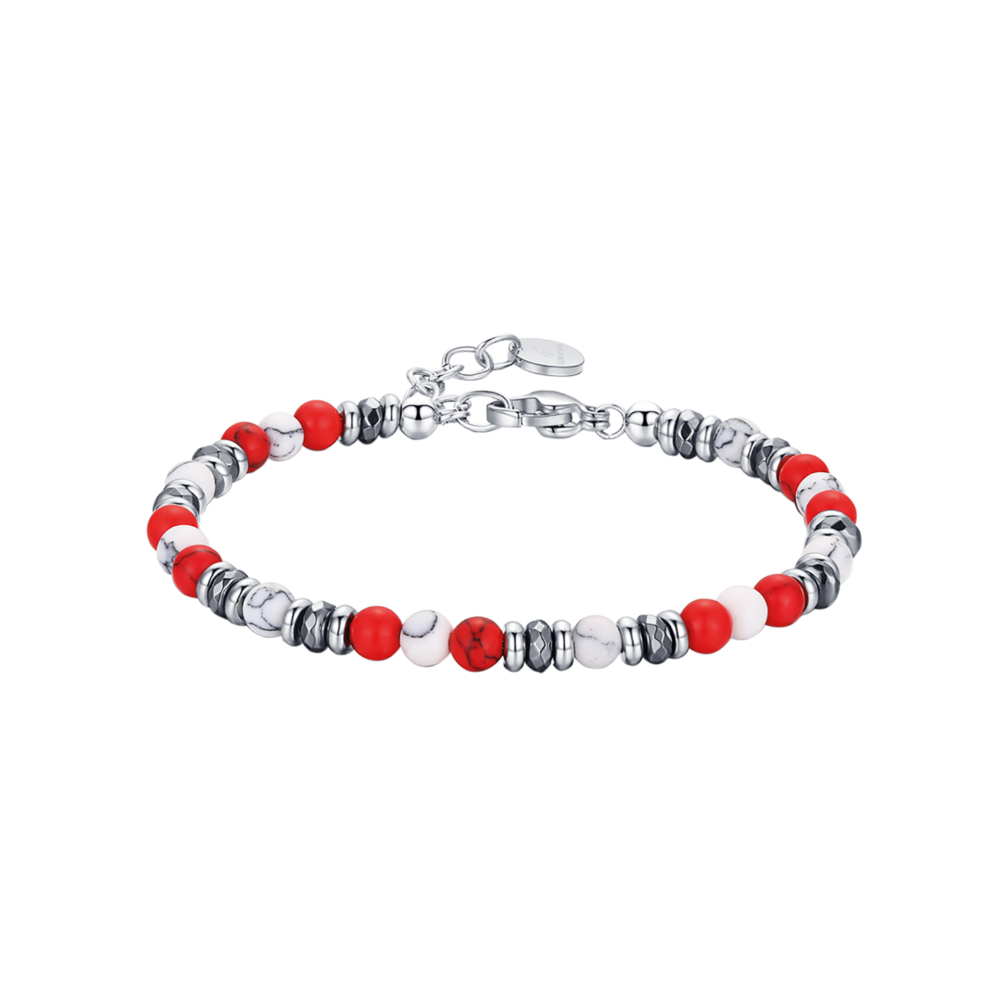 STEEL BRACELET WITH RED AND WHITE STONES