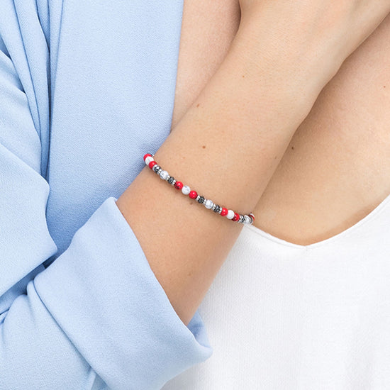 STEEL BRACELET WITH RED AND WHITE STONES