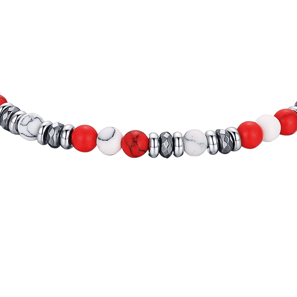 STEEL BRACELET WITH RED AND WHITE STONES