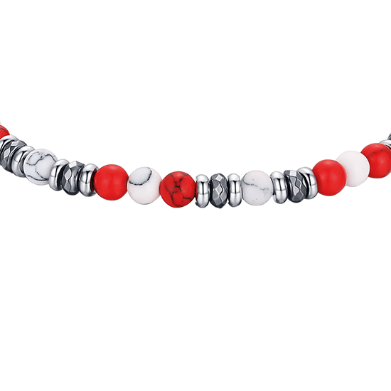 STEEL BRACELET WITH RED AND WHITE STONES