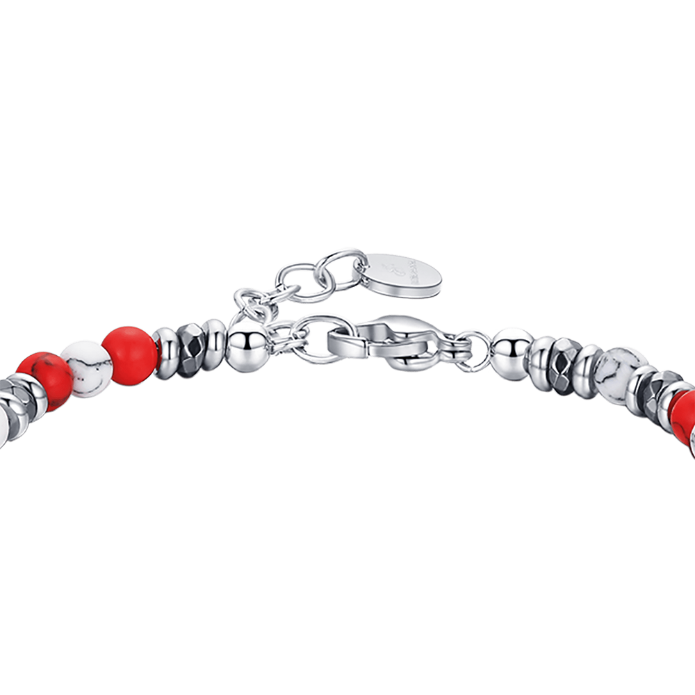 STEEL BRACELET WITH RED AND WHITE STONES