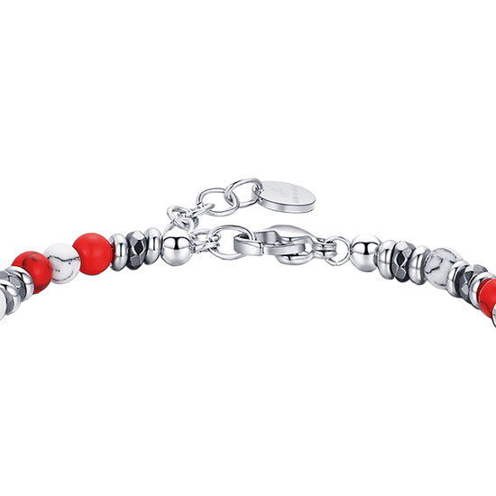 STEEL BRACELET WITH RED AND WHITE STONES