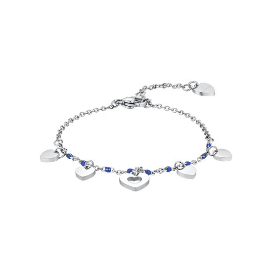 STEEL BRACELET WITH HEARTS AND BLUE STONES