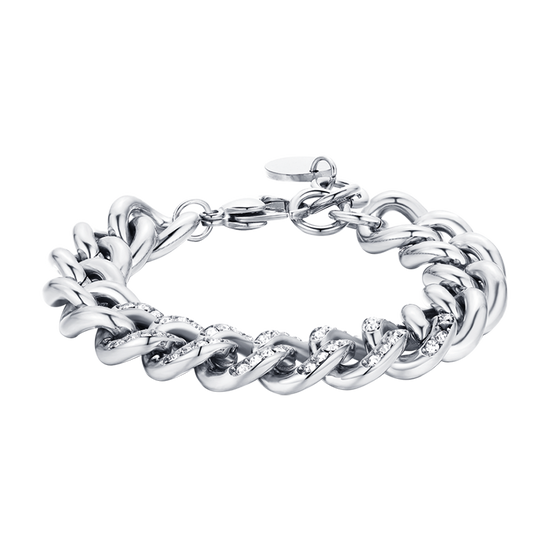 WOMEN'S STEEL BRACELET WITH WHITE CRYSTALS CHAIN LINK