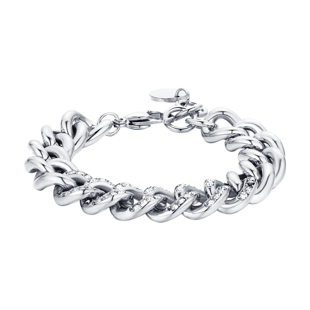 WOMEN'S STEEL BRACELET WITH WHITE CRYSTALS CHAIN LINK