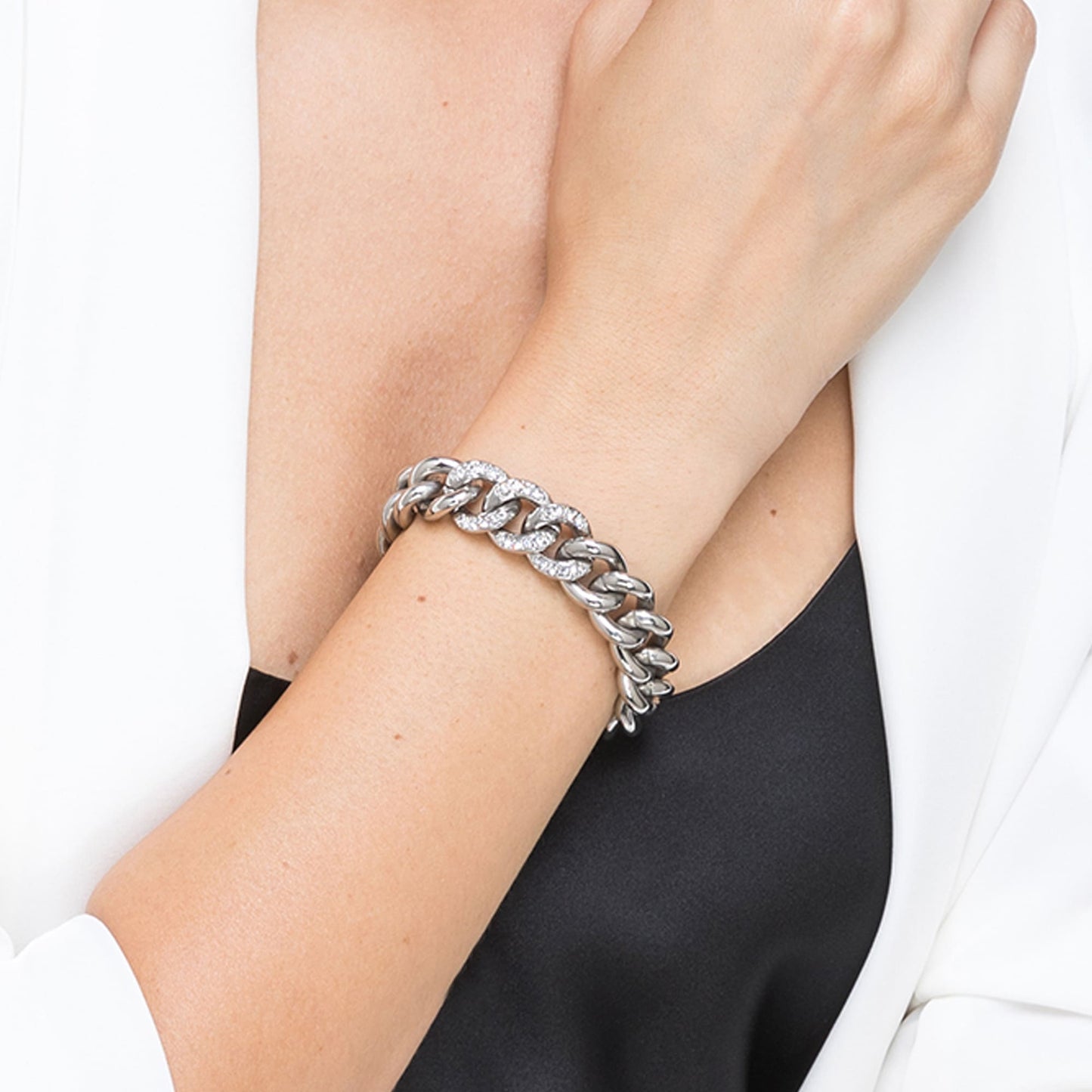 WOMEN'S STEEL BRACELET WITH WHITE CRYSTALS CHAIN LINK