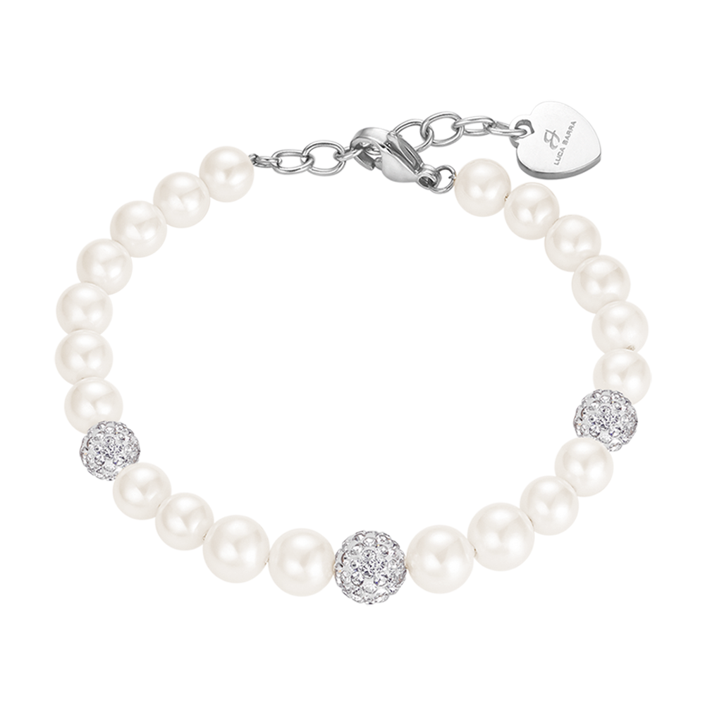 WOMAN PEARL BRACELET WITH WHITE CRYSTALS